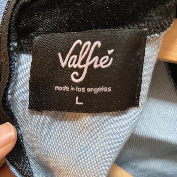 Valfré Two-Tone Blue Black Denim Velvet Women's Mini Dress Size L - Picture 5 of 6